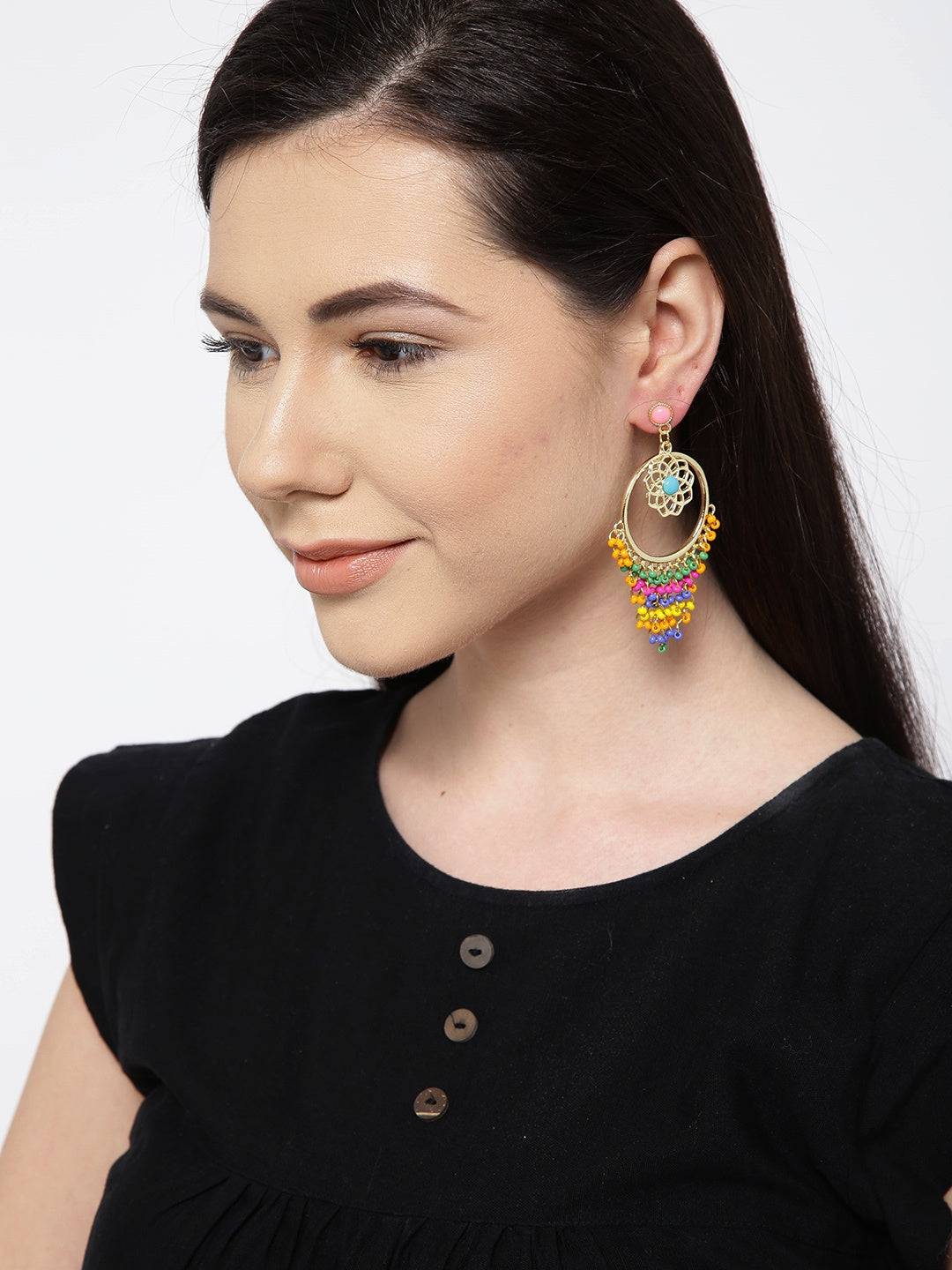 Multicolored Beaded Hoop Earrings for Women & Girls