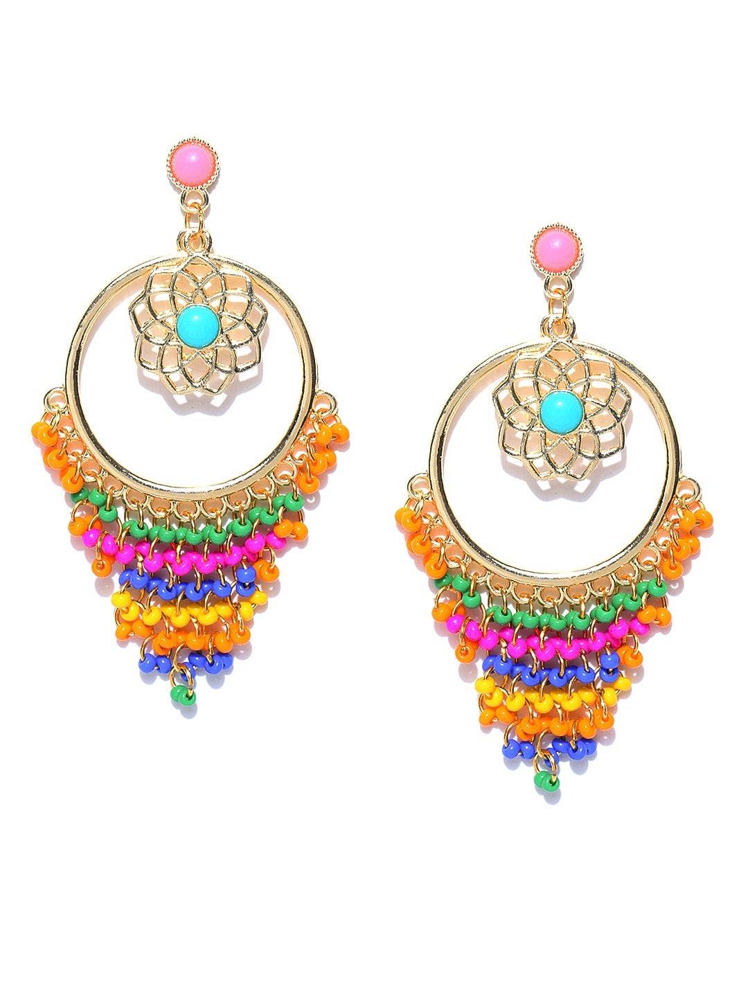 Multicolored Beaded Hoop Earrings for Women & Girls