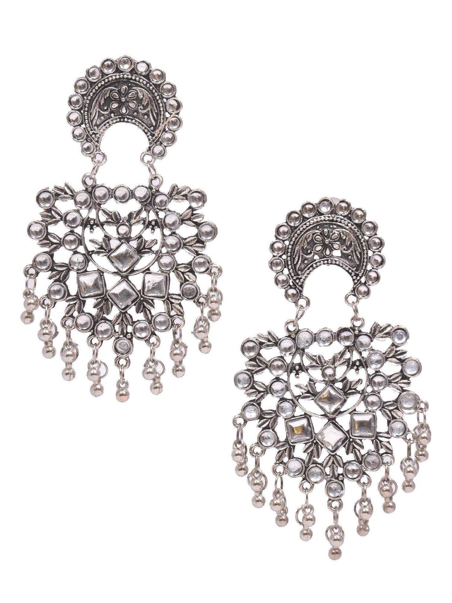 Silver Oxidised Chandbali Danglers Fashionable Women & Girls
