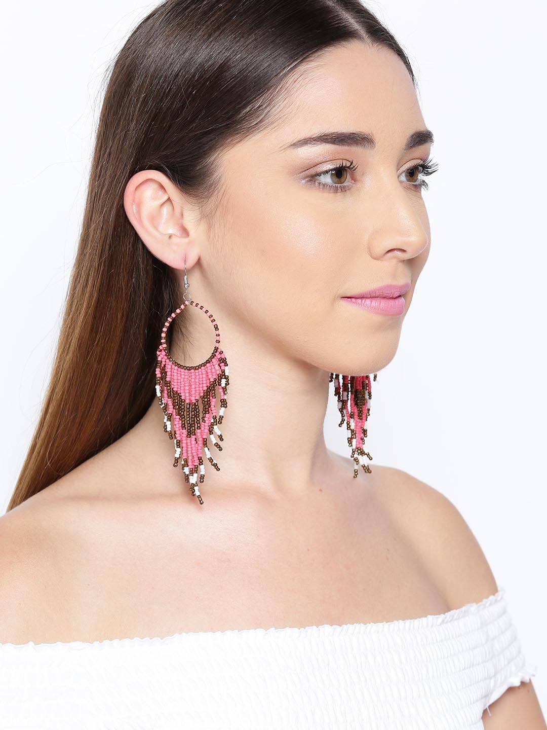 Faiza Tassel Earrings- Handmade Beaded Long Hoop Tassels Earrings for WOmen