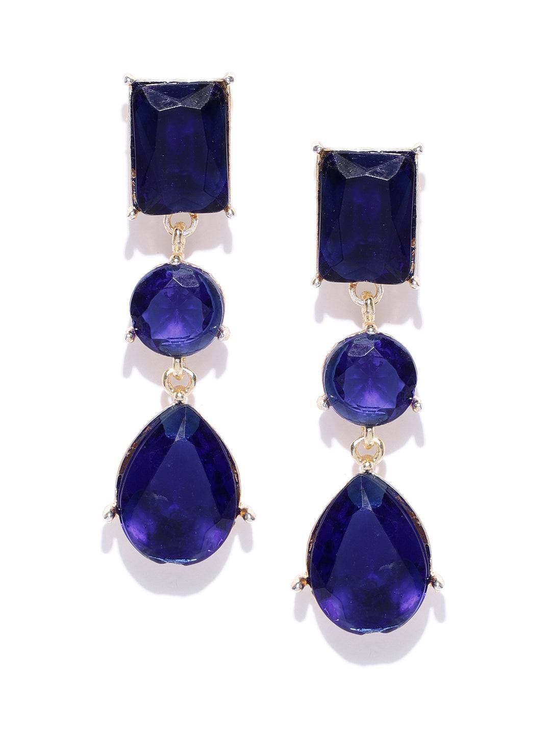 Navy Blue Crystal Drop earrings for Party Chic Girls