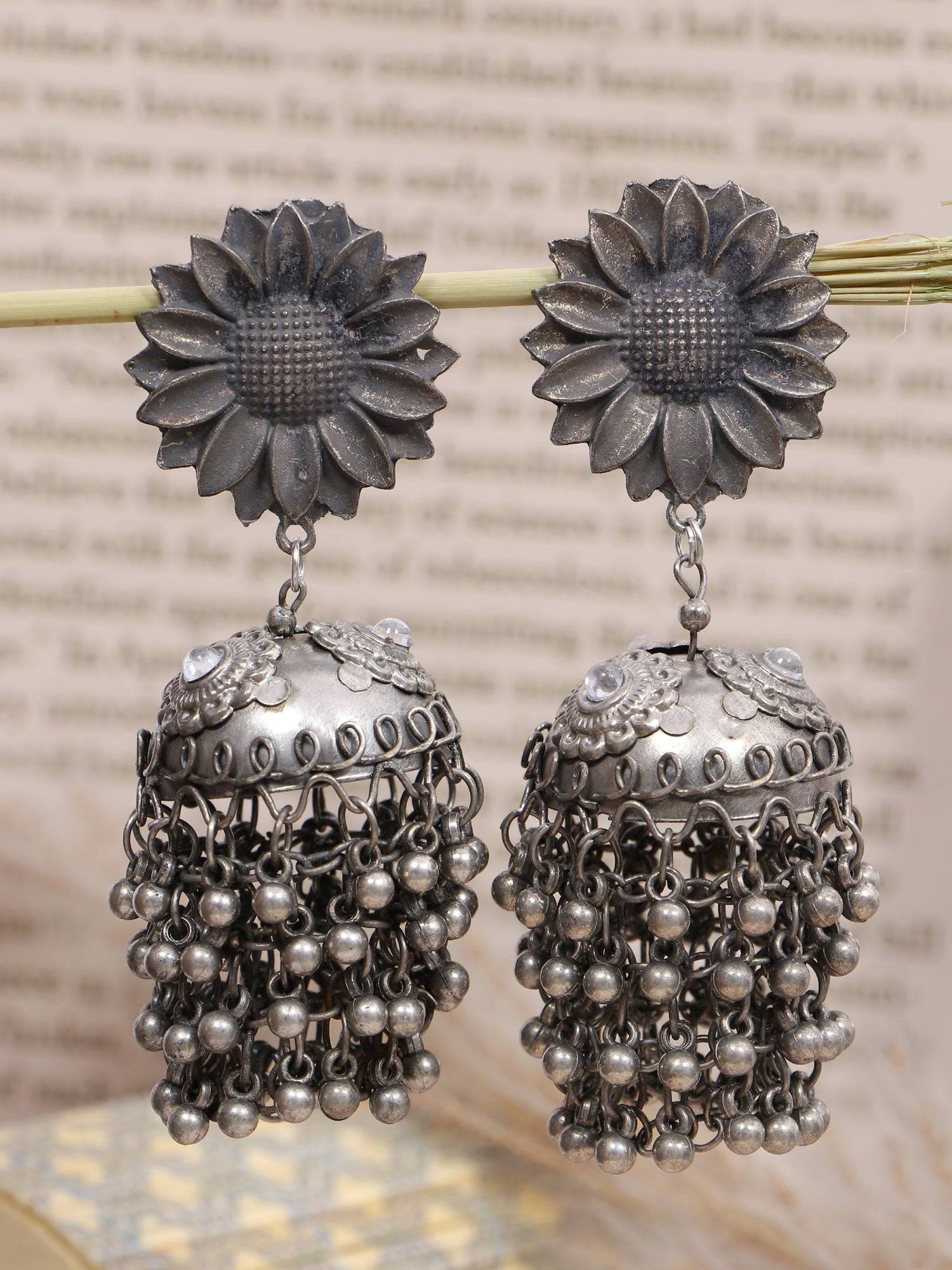 Sana Banjara Jhumka- Oxidised Silver Boho Big Ghoongoo Jhumka Earrings for Women