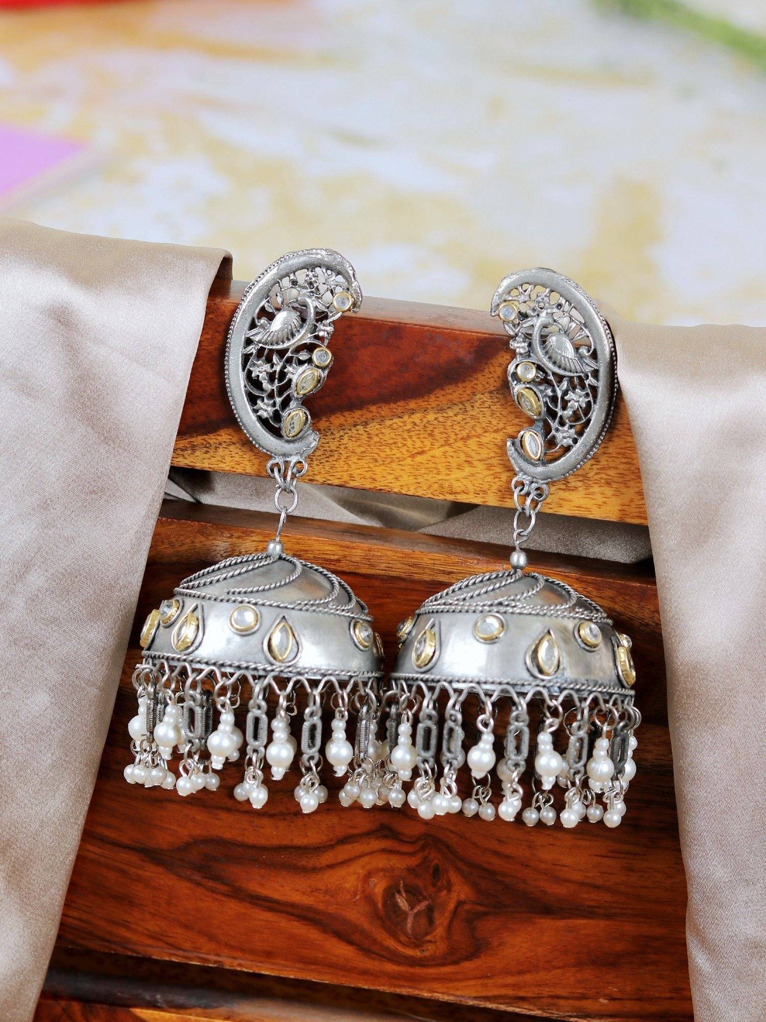 Long, Big Oxidised Silver Banjara Jhumka Earrings: Perfect for Pakistani Traditional Occasions