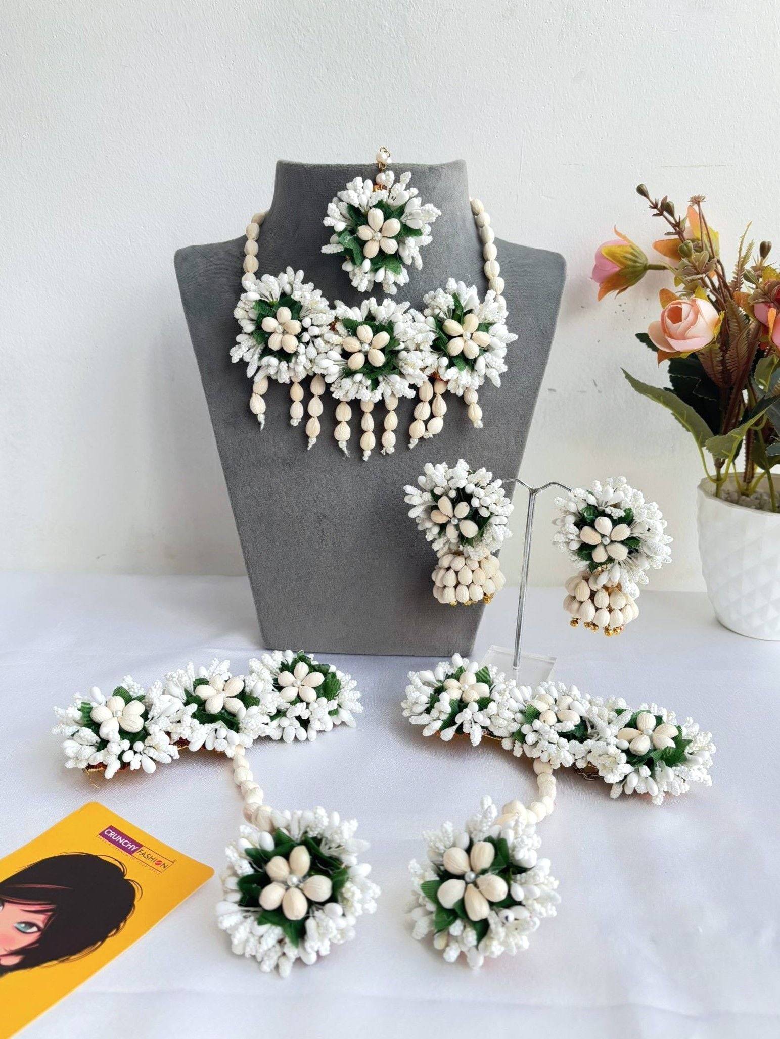 White Floral Pearl Bridal Jewellery for Haldi-Mehndi