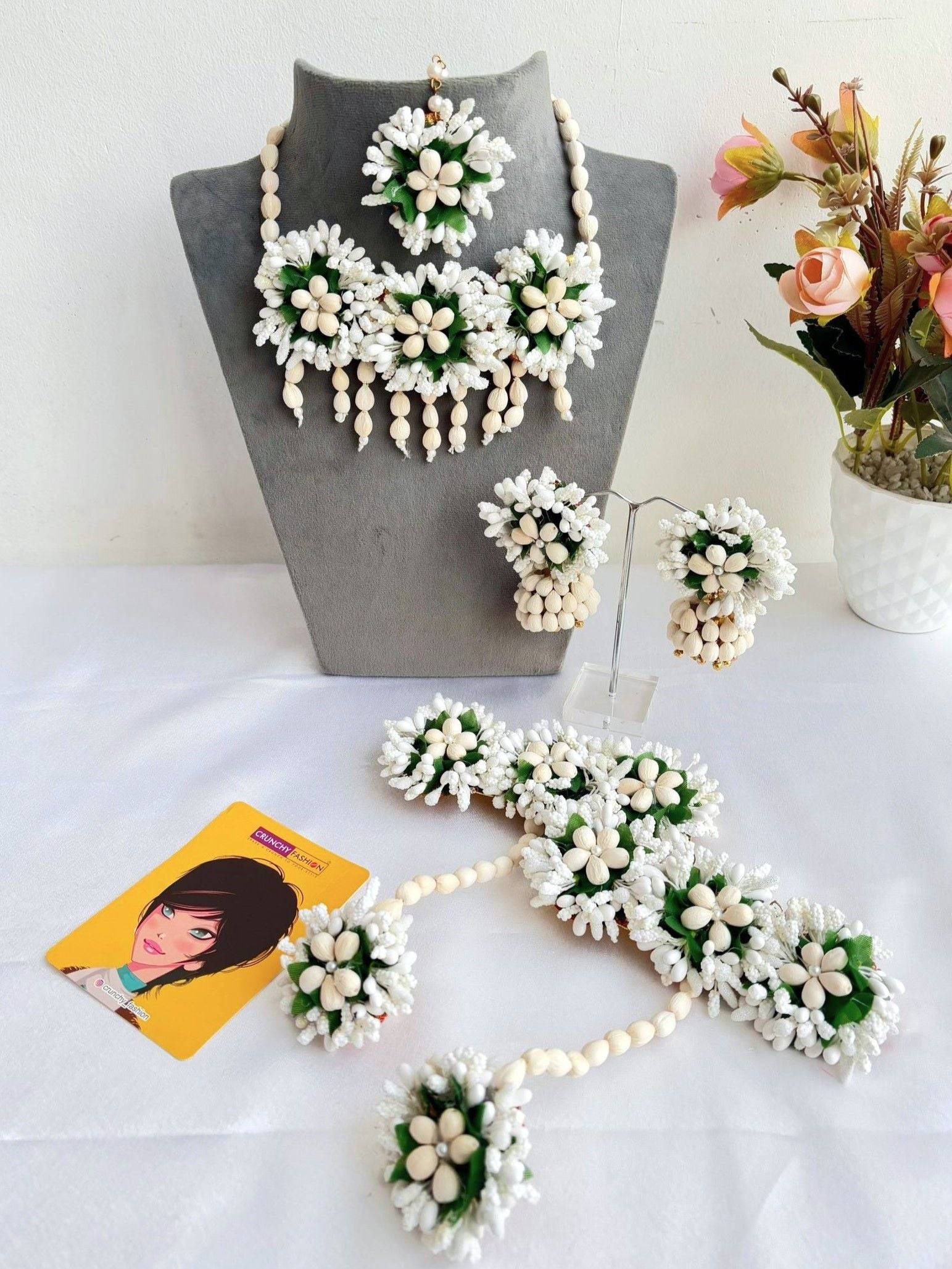 White Floral Pearl Bridal Jewellery for Haldi-Mehndi