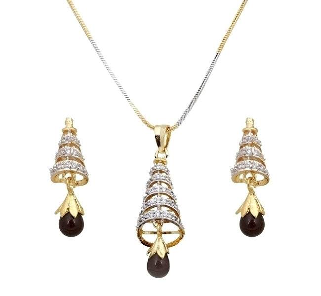 Radiant AD Studded Conical Pendant Set with Dazzling Brown Drop and Matching Earrings