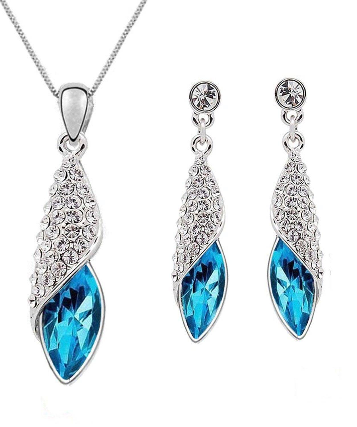 Aqua Asymmetric Pendant and Earring Set for Chic Festivities