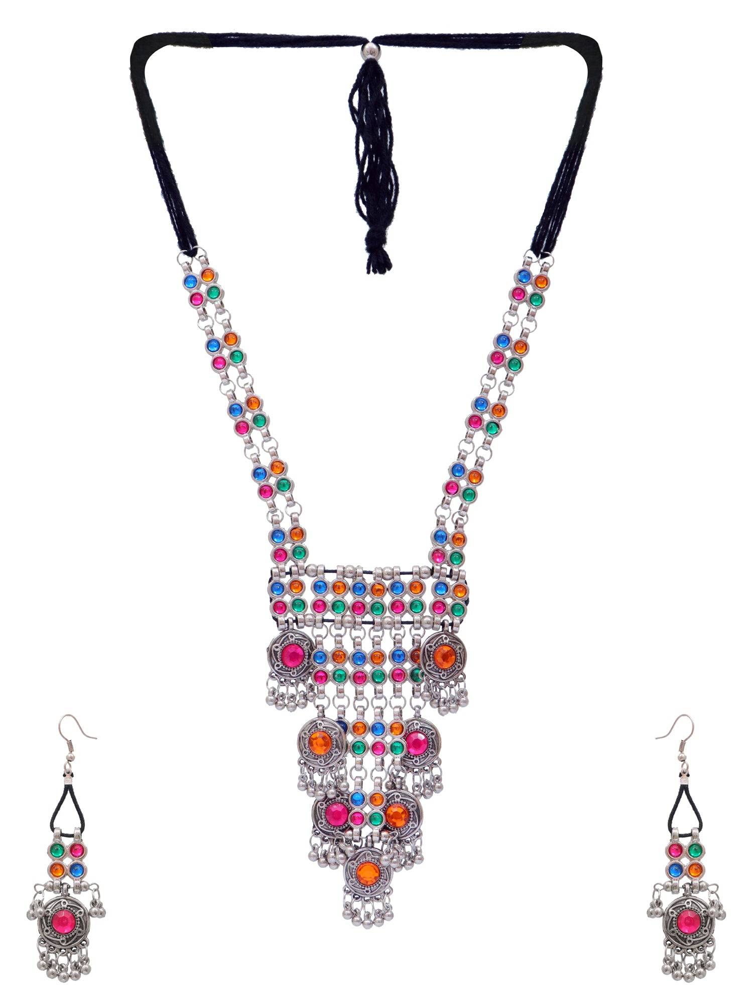 Traditional Oxidised German Silver  Afghani Multicolor Layered Jewellery Set CFS0380