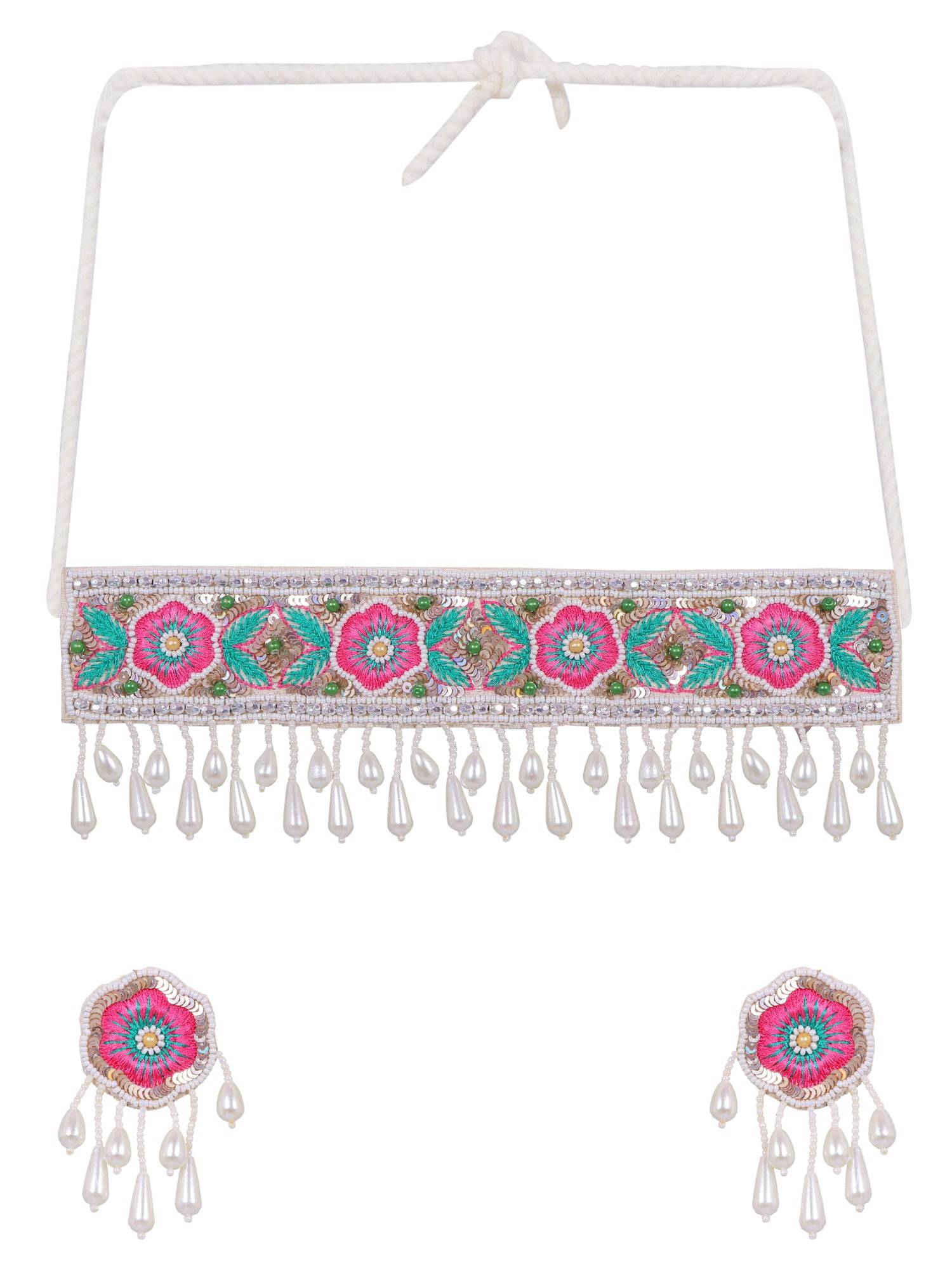 Floral Fiesta: Handcrafted Beaded Choker & Earrings Set for Fashion-forward Women