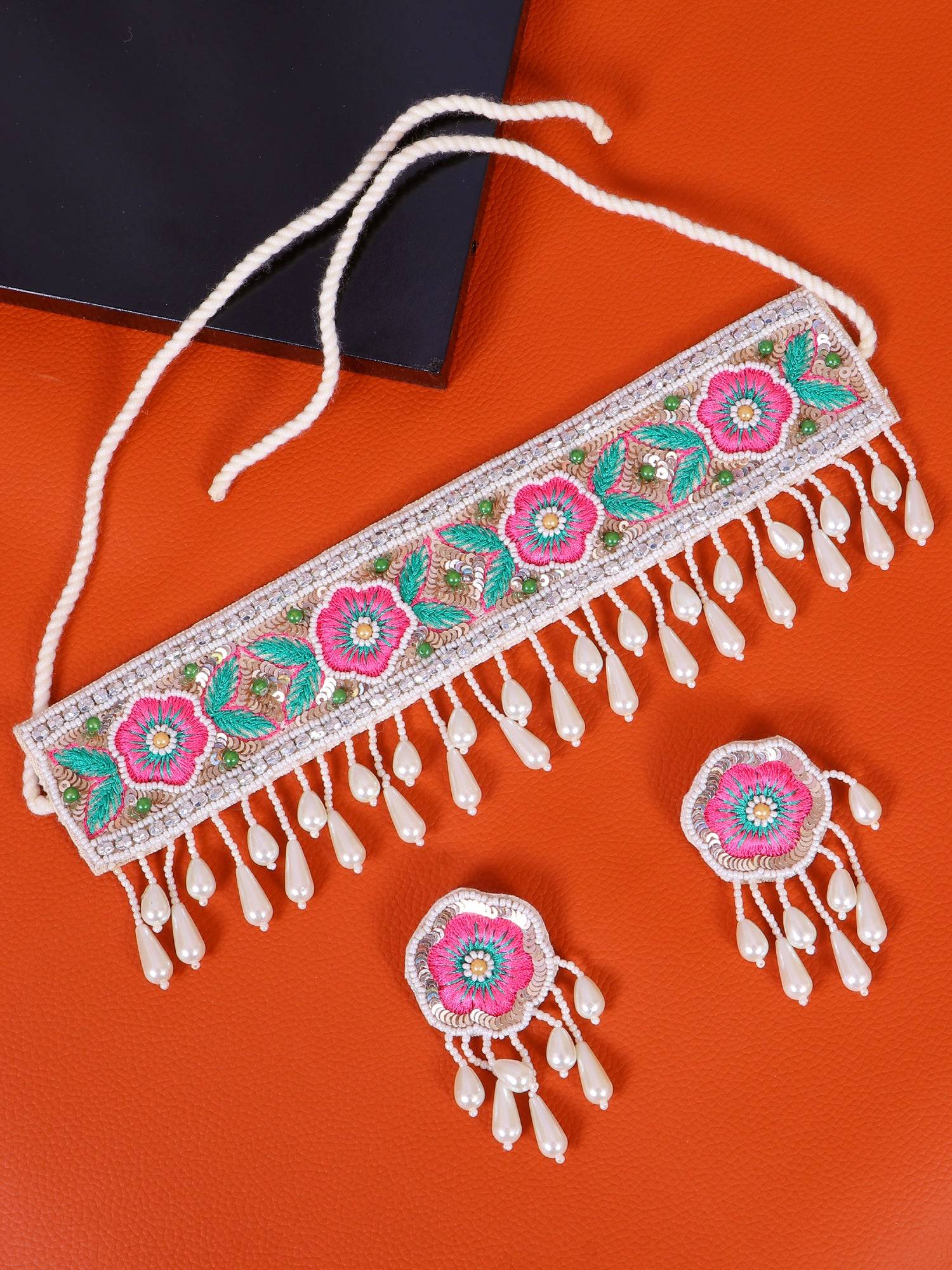 Floral Fiesta: Handcrafted Beaded Choker & Earrings Set for Fashion-forward Women