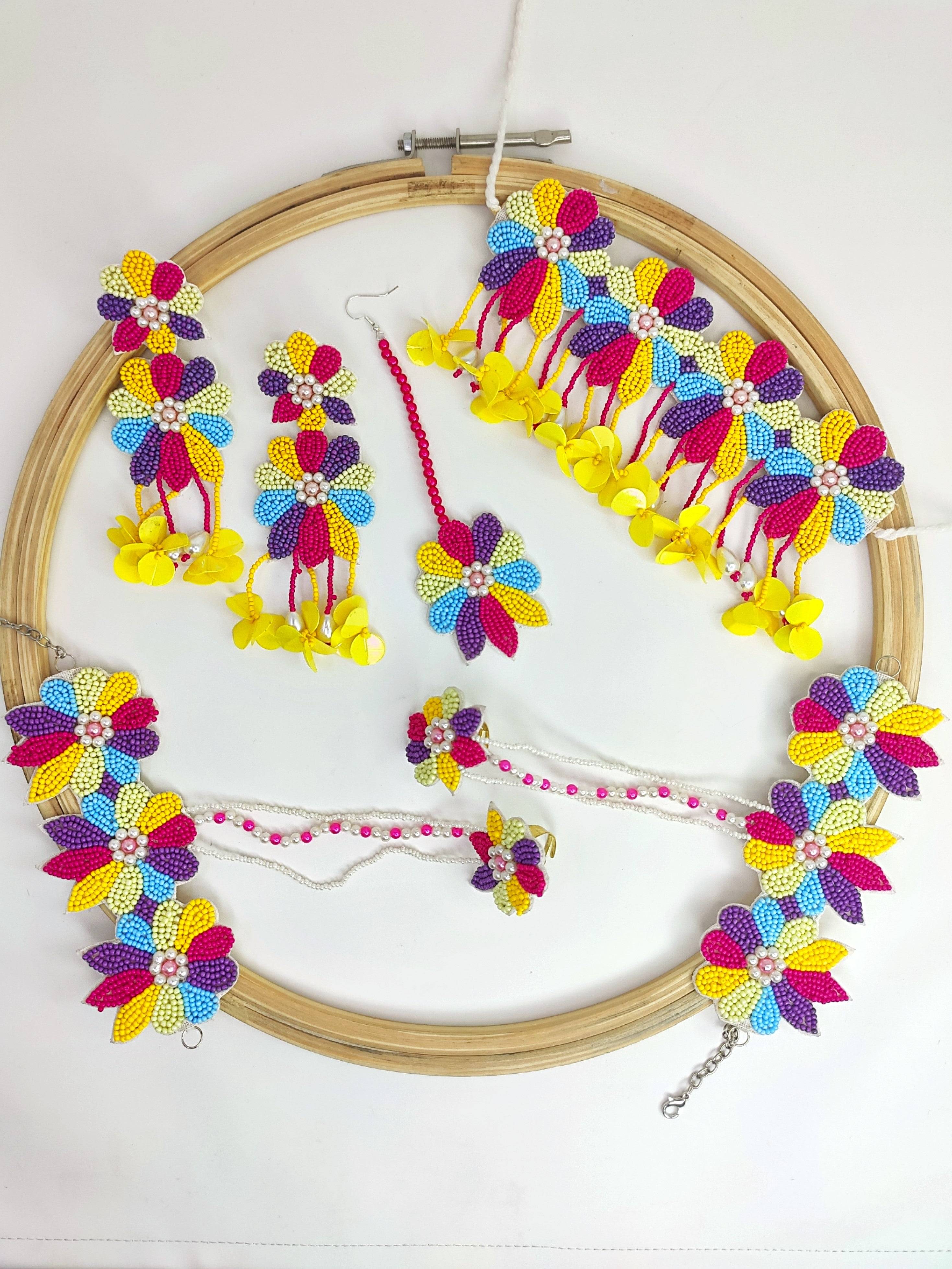 Handcrafted Multicolor Beaded Floral Set for Bridal Haldi