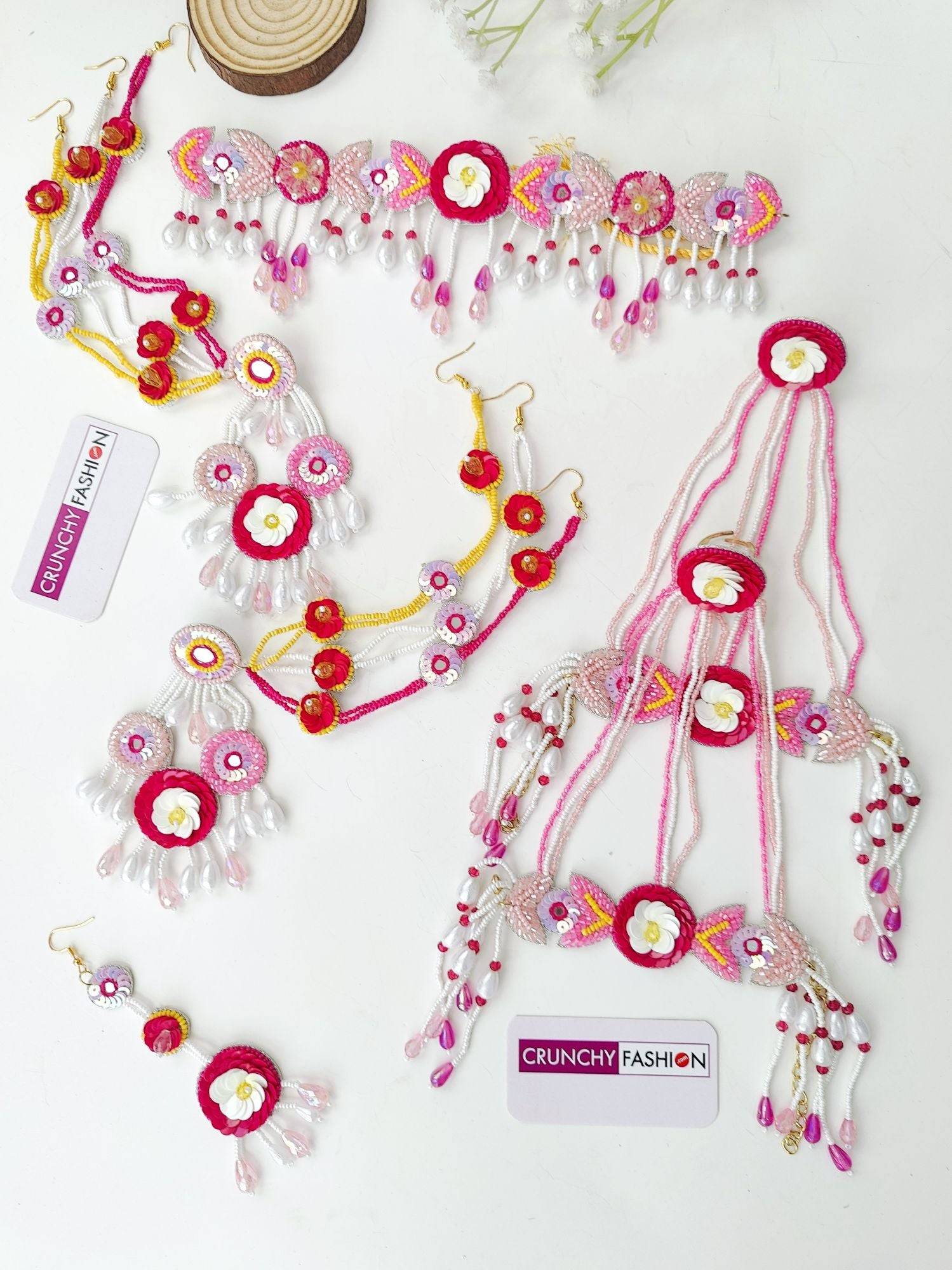 Pink-Baby PInk Handmade Floral  Haldi Jewellery Set