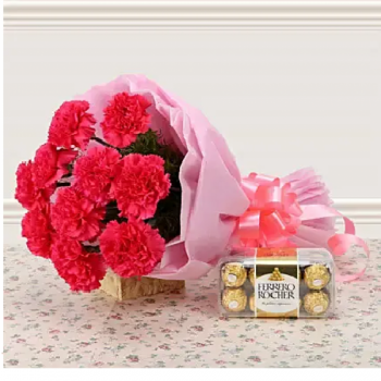 Pink Carnations n Ferrero Rocher Buy only at ₹1899