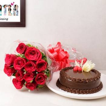 Red Roses and Chocolate Cake Buy only at ₹1048