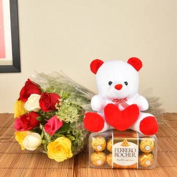 Roses with Teddy n Ferrero Buy at ₹1799