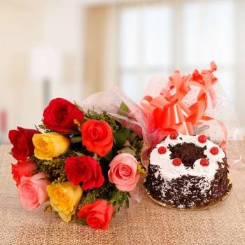Mix Roses N Black Forest Buy at ₹1049