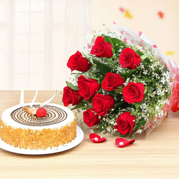 Red Roses and Butterscotch Cake Buy only at ₹1099