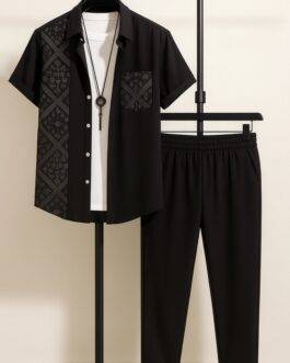 Black Design Men’s Casual Half Sleeve Shirt and Trouser Co-ord Set