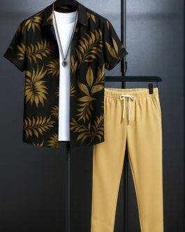 Golden Leaf Men’s Casual Half Sleeve Shirt and Trouser Co-ord Set