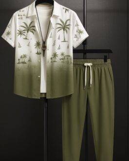 Green Shady Men’s Casual Half Sleeve Shirt and Trouser Co-ord Set