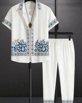White Border Men’s Casual Half Sleeve Shirt and Trouser Co-ord Set
