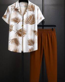 White Floral Men’s Casual Half Sleeve Shirt and Trouser Co-ord Set
