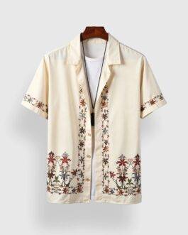 Cream Rose Border Men’s Half Sleeves Printed Shirt Exclusive