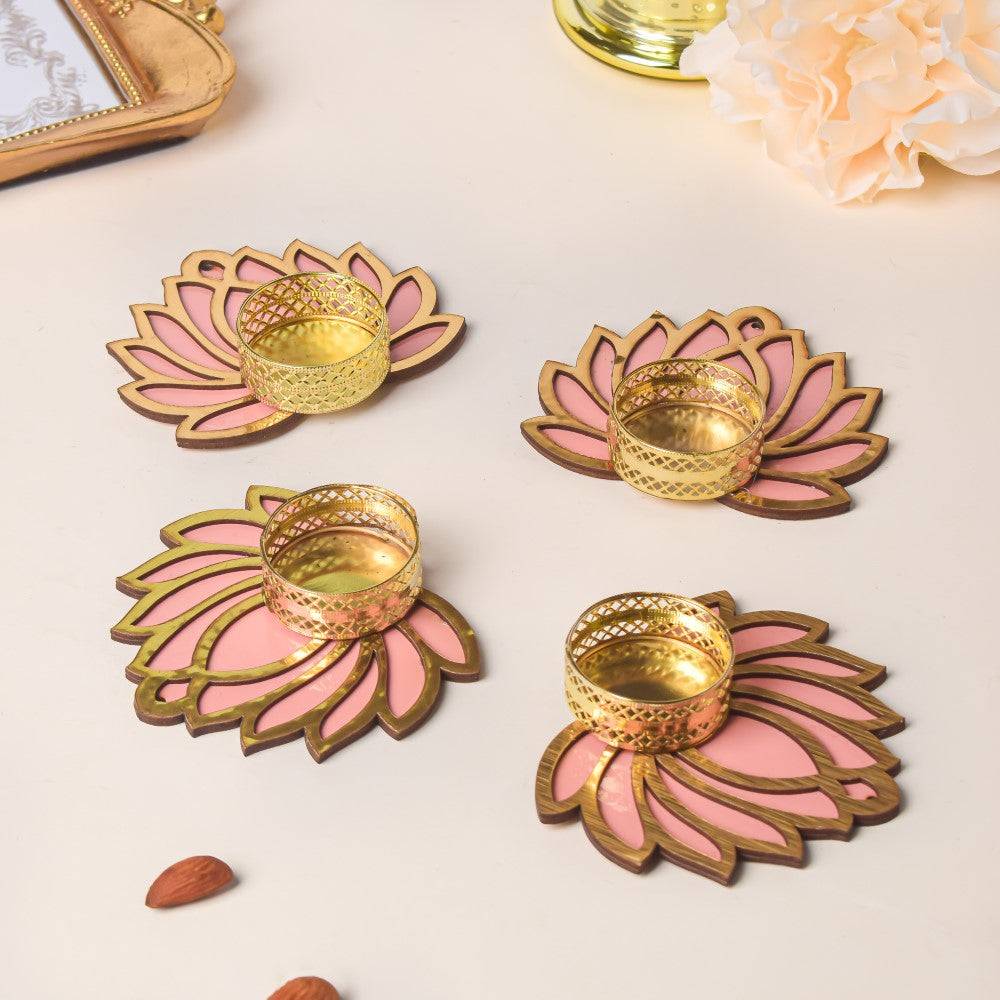 Peach Lotus Tea Light Candle Holder Set Of 4