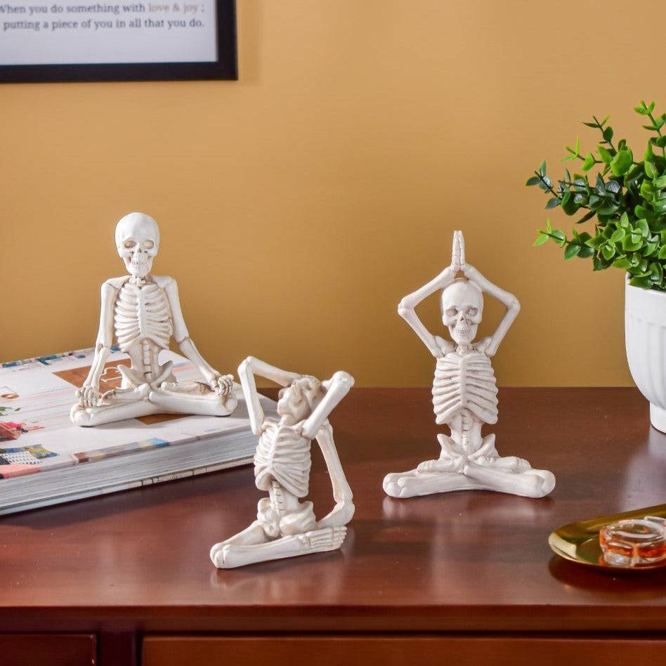 Yoga Skeleton Showpiece White Set Of 3