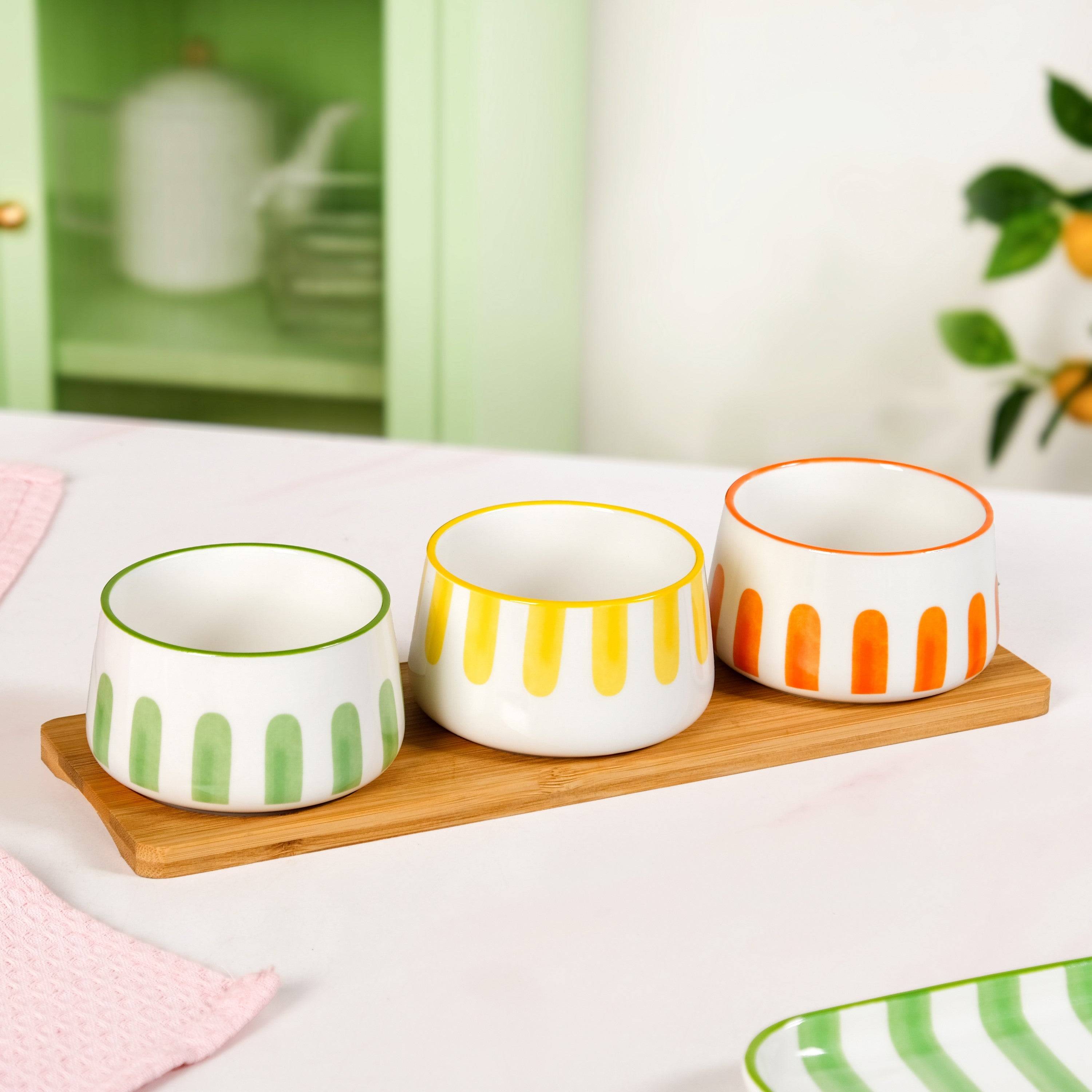 Carnival Stripe Bowls With Tray Set Of 4 buy only at ₹1250