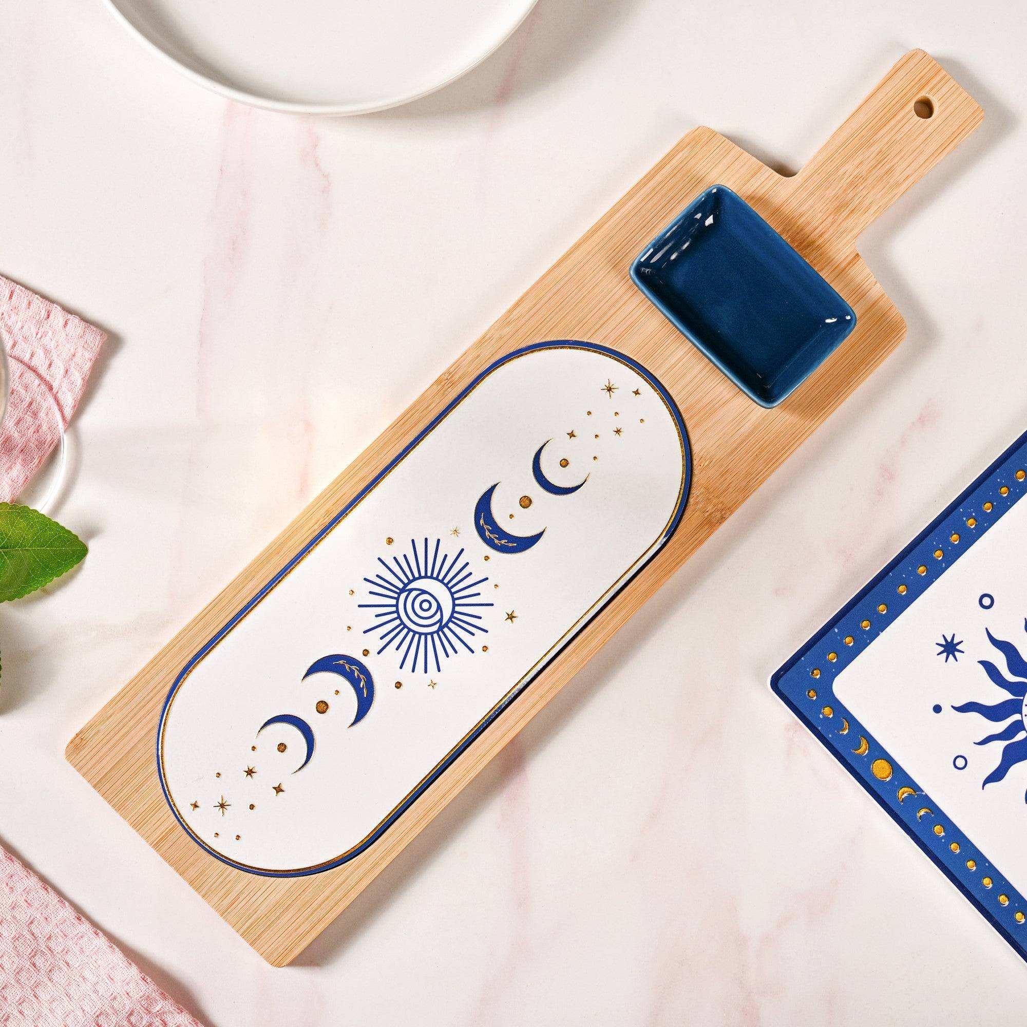 Celestial Platter With Ceramic Dish Set Of 2