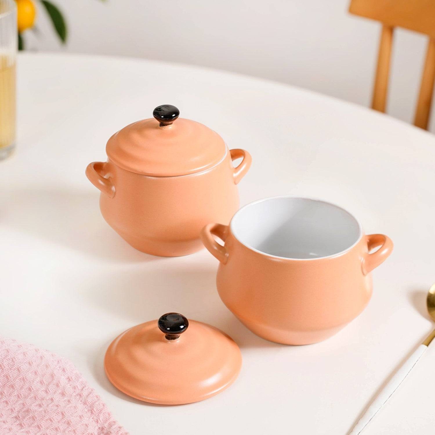Peach Amara Ceramic Ramen Bowl Set With Lid Of 2 450ml buy only at ₹950