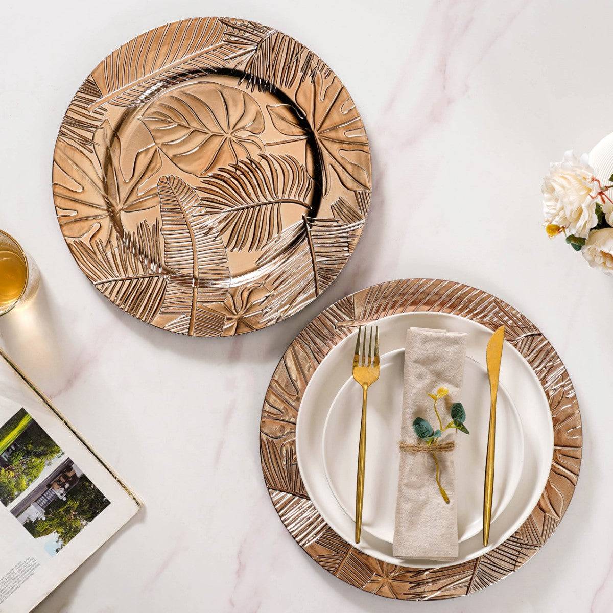 Leaf Embossed Charger Plate Set Of 6 12 Inch buy only at ₹1230