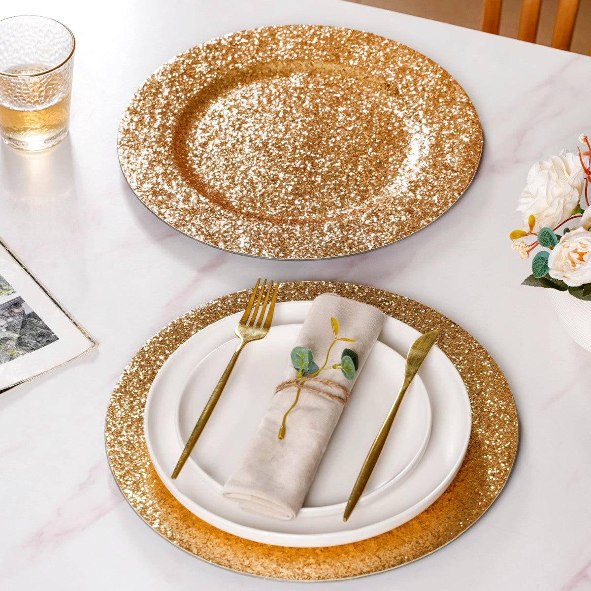 Gold Shimmer Charger Plate Set Of 6 13 Inch