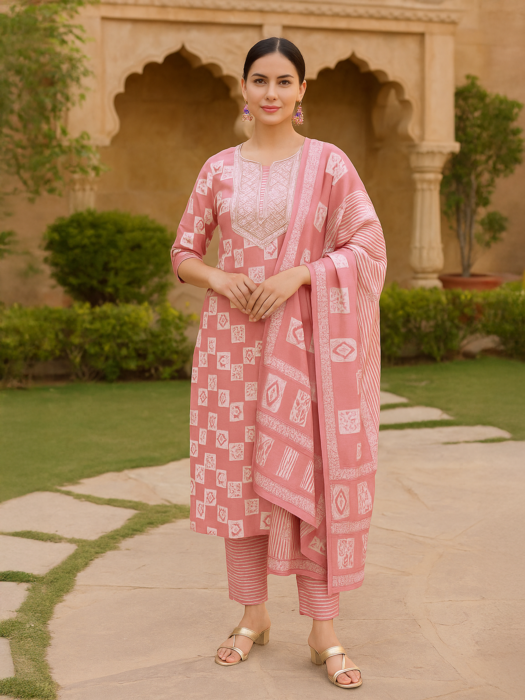 Peach Yoke Design Silk Blend Straight K... Buy only at ₹4499