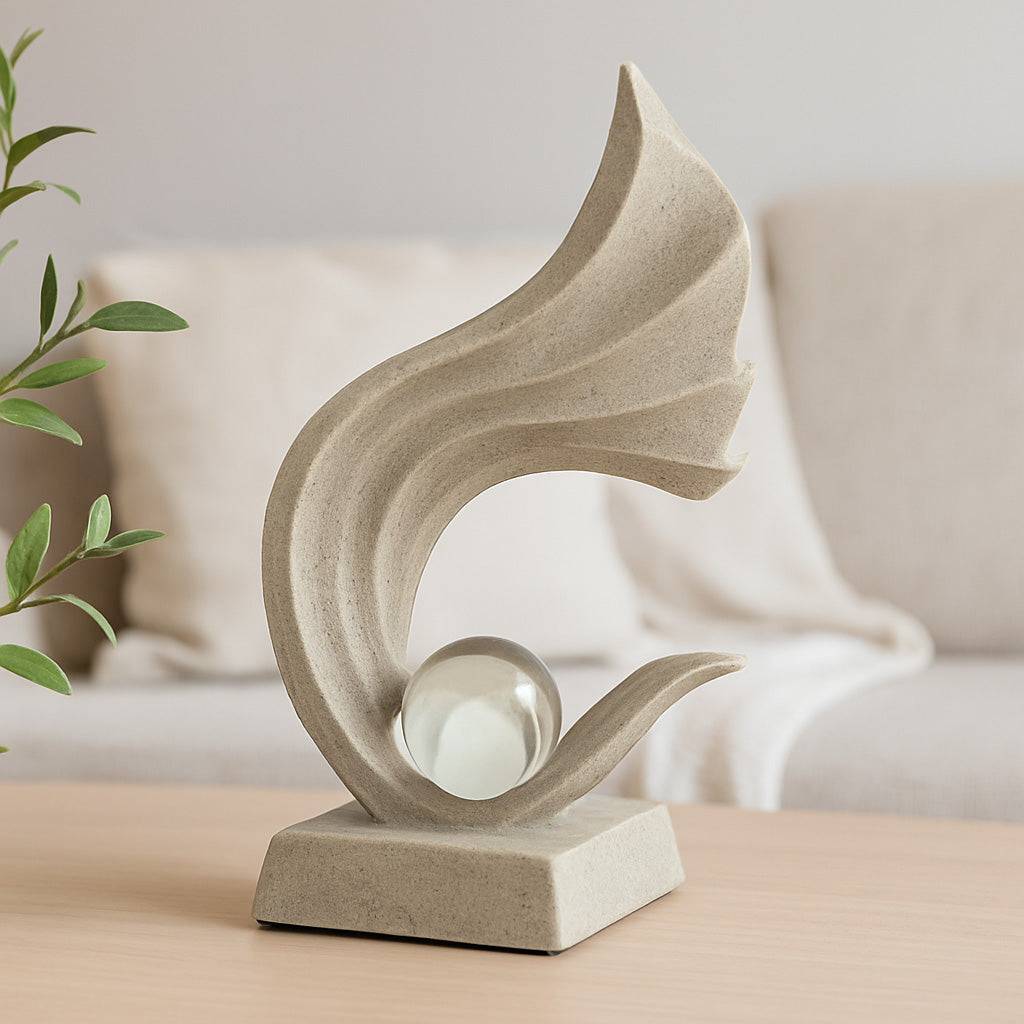 Waves with Crystal Sphere Table Décor Polyresin Showpiece- Sand Brown