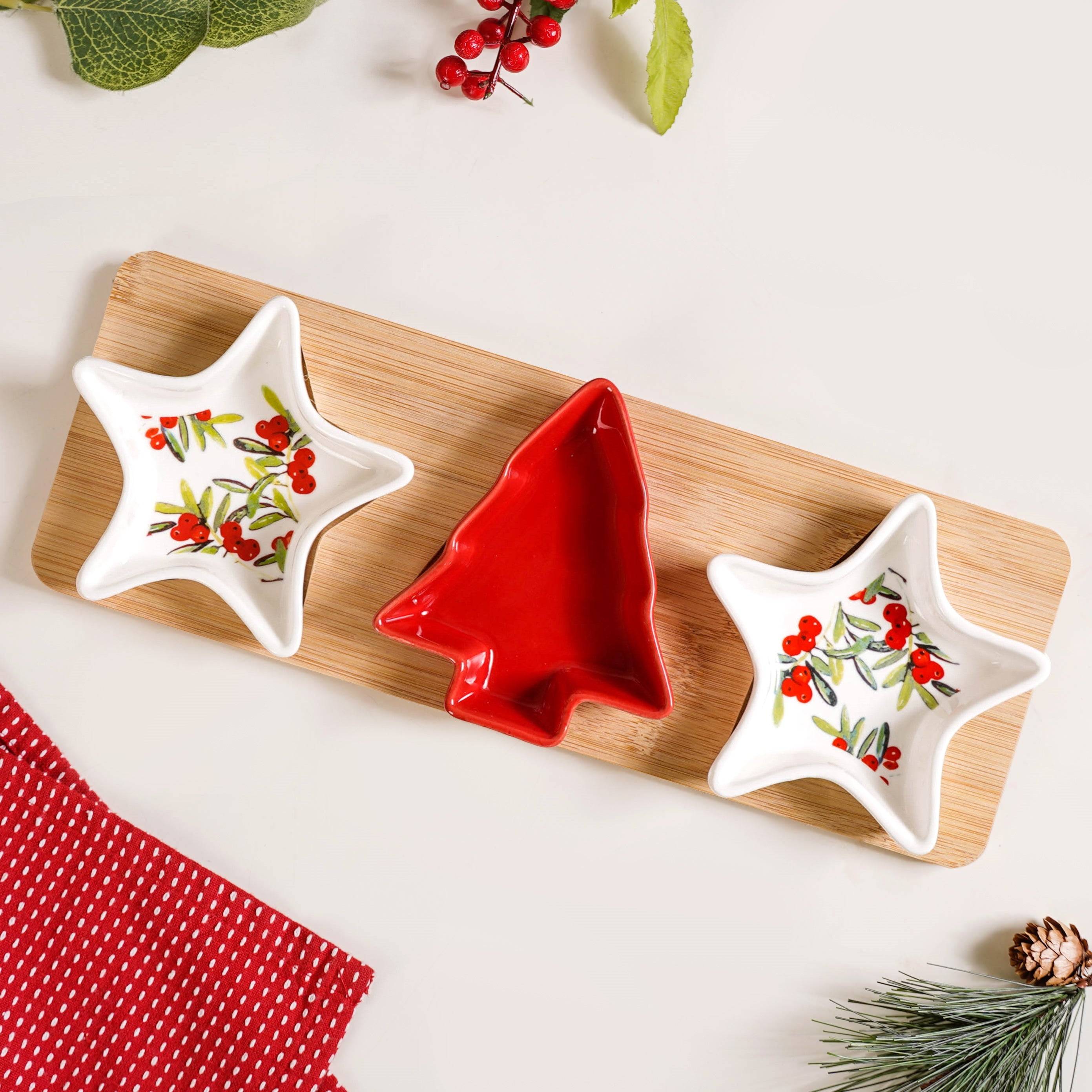 Christmas Tree And Star Platter Set Of 4