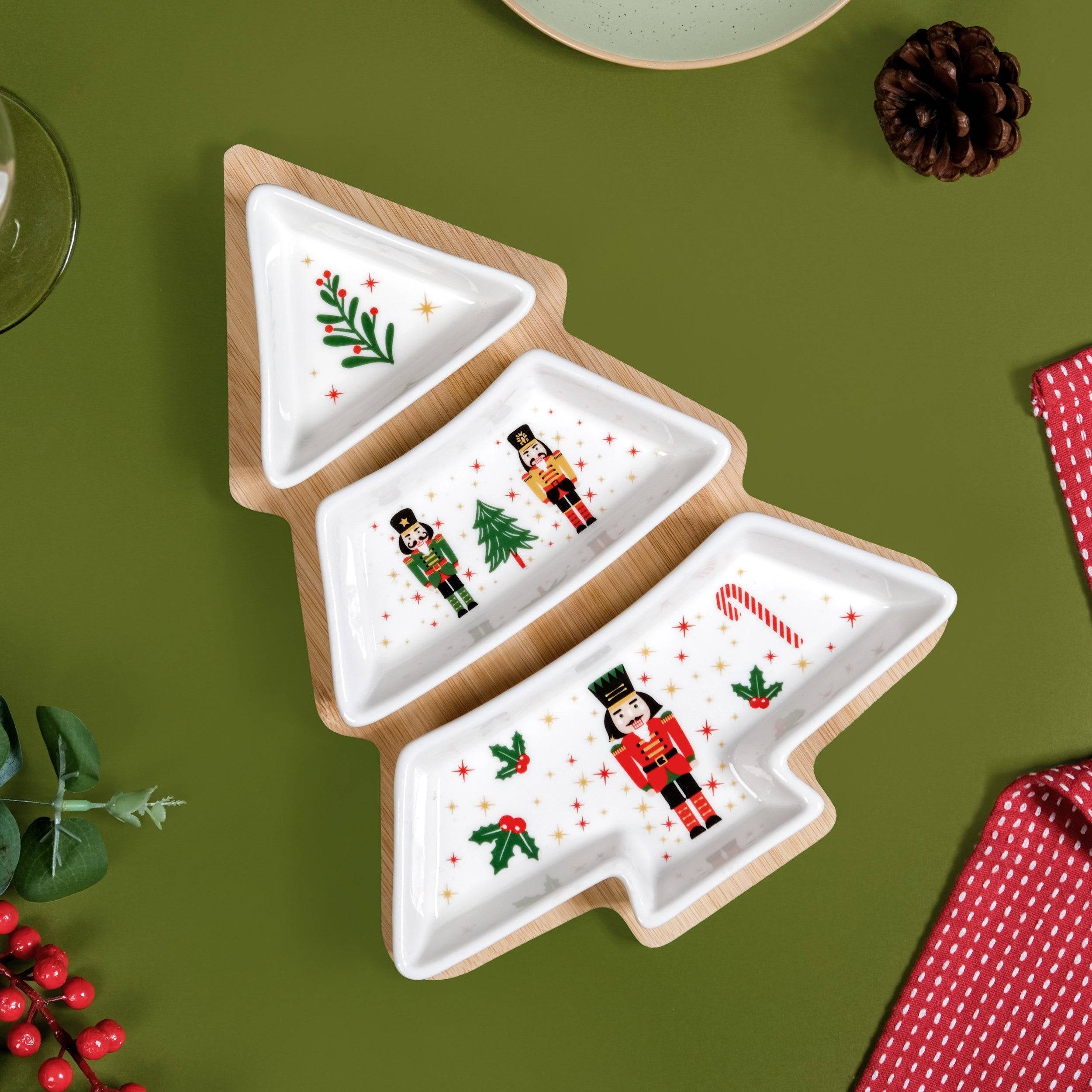 Nutcracker Tree Sectioned Platter Set Of 4
