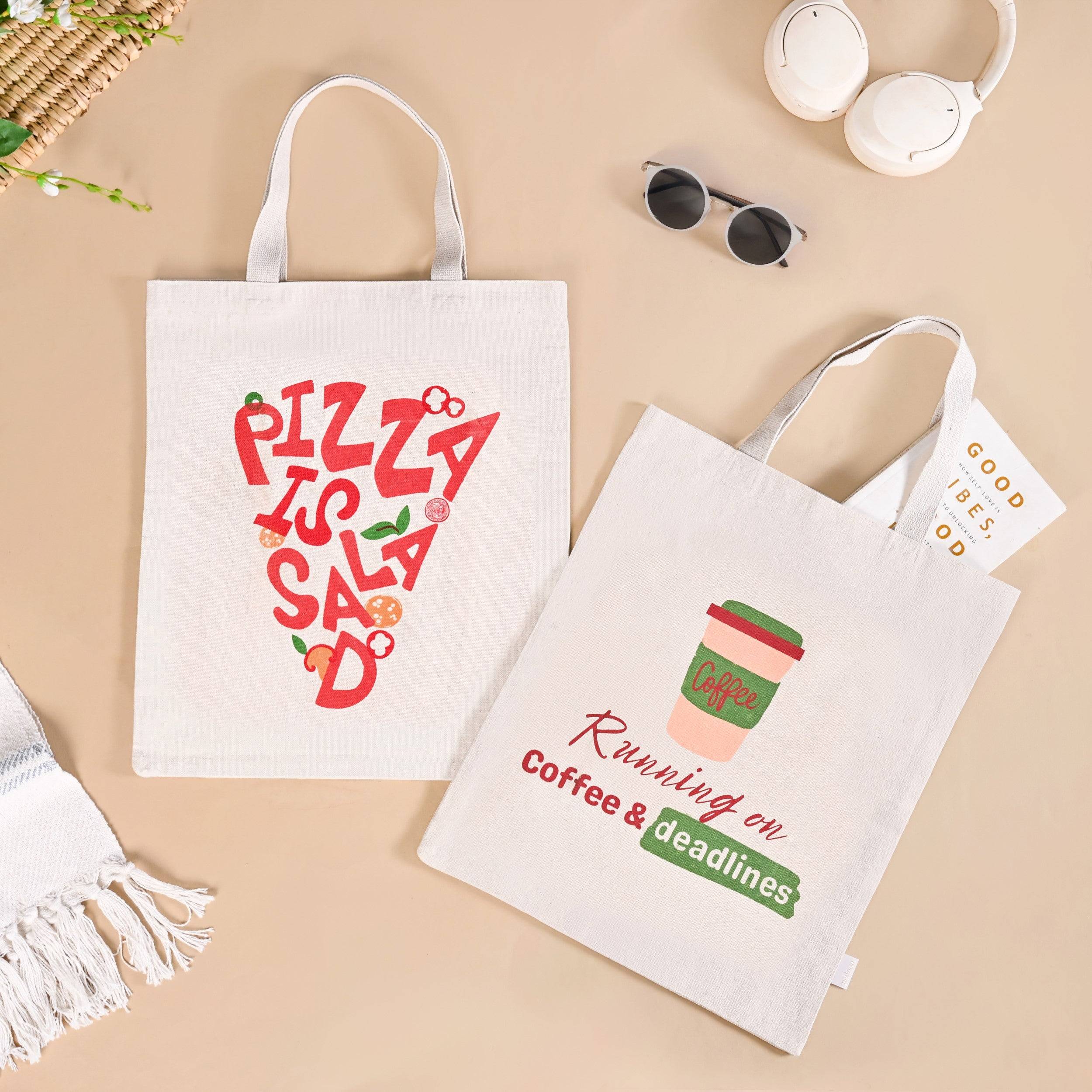 Pizza Coffee Canvas Tote Bag Set Of 2