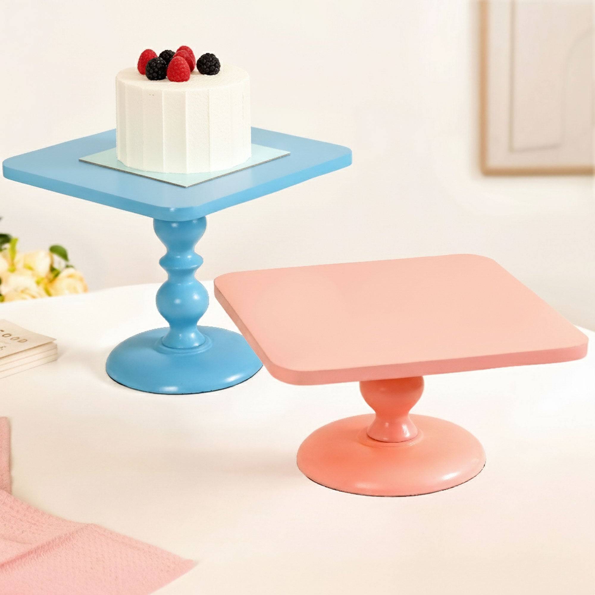 Colour Pop Square Riser Cake Stand Set Of 2 Peach Blue buy only at ₹2990