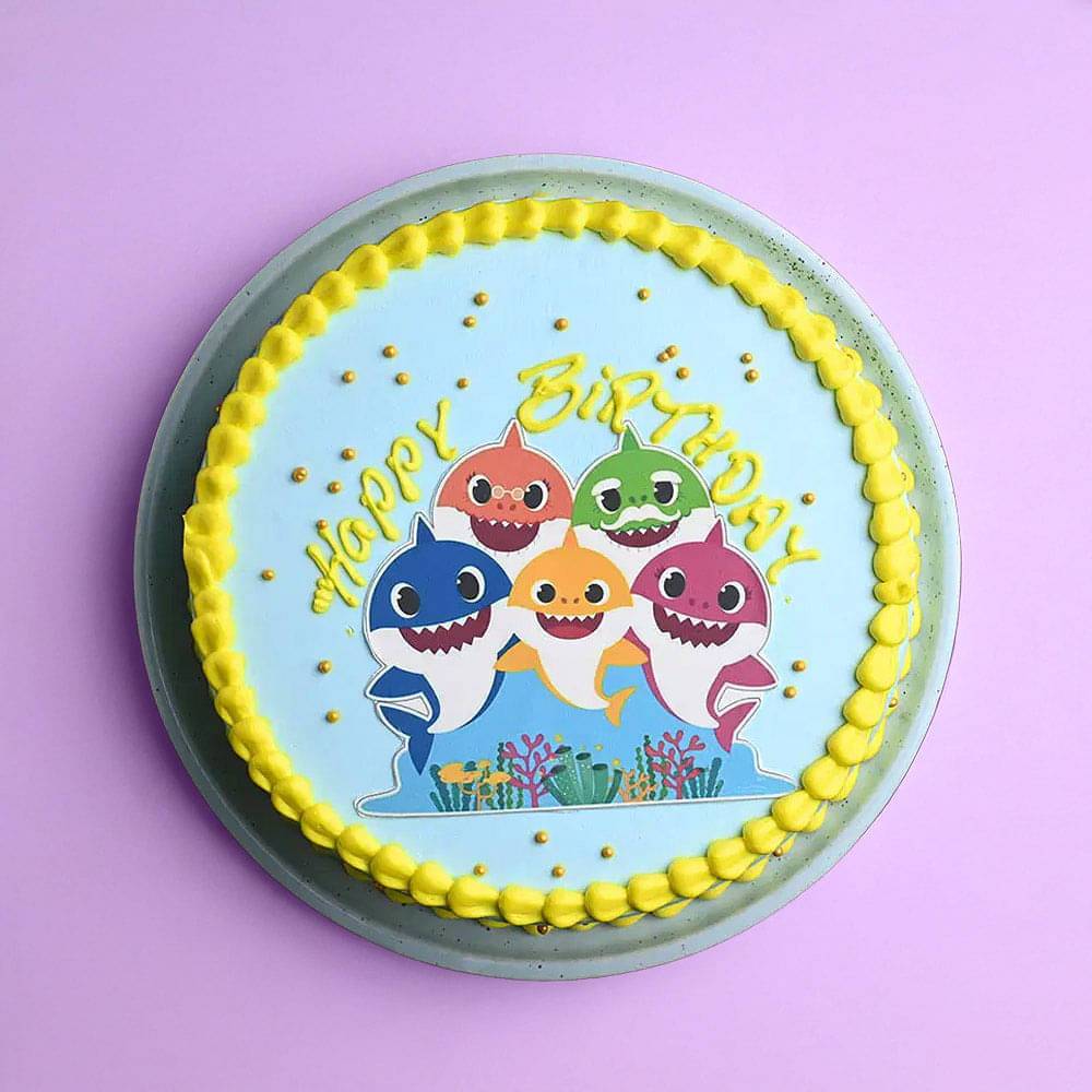 Colourful Baby Sharks Birthday Cake
