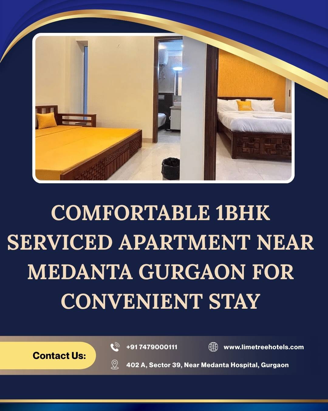 Premium Comfort 1BHK Serviced Apartment Near Medanta Gurgaon for Extended Living