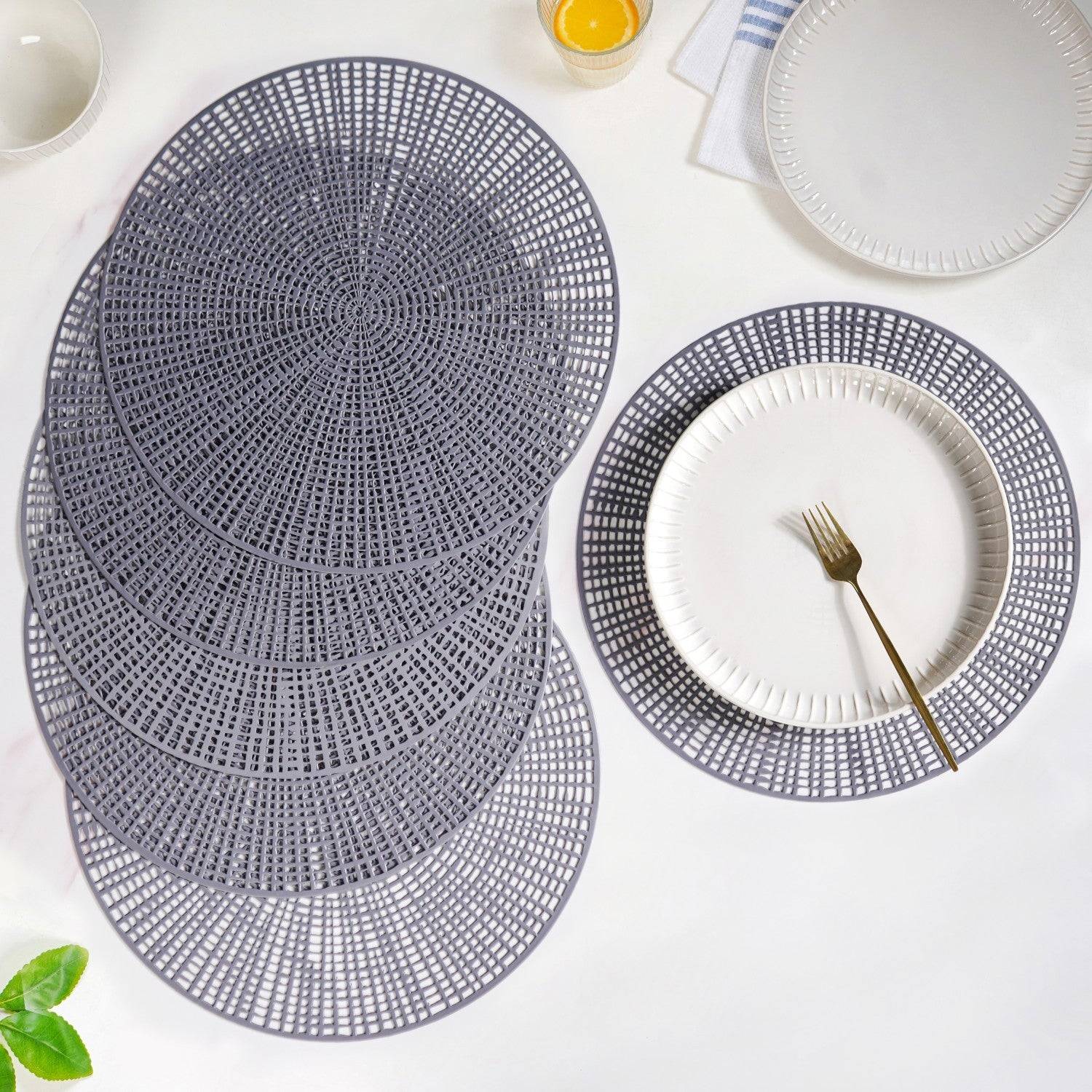 Contemporary Cutwork Grey Table Mats Set Of 6