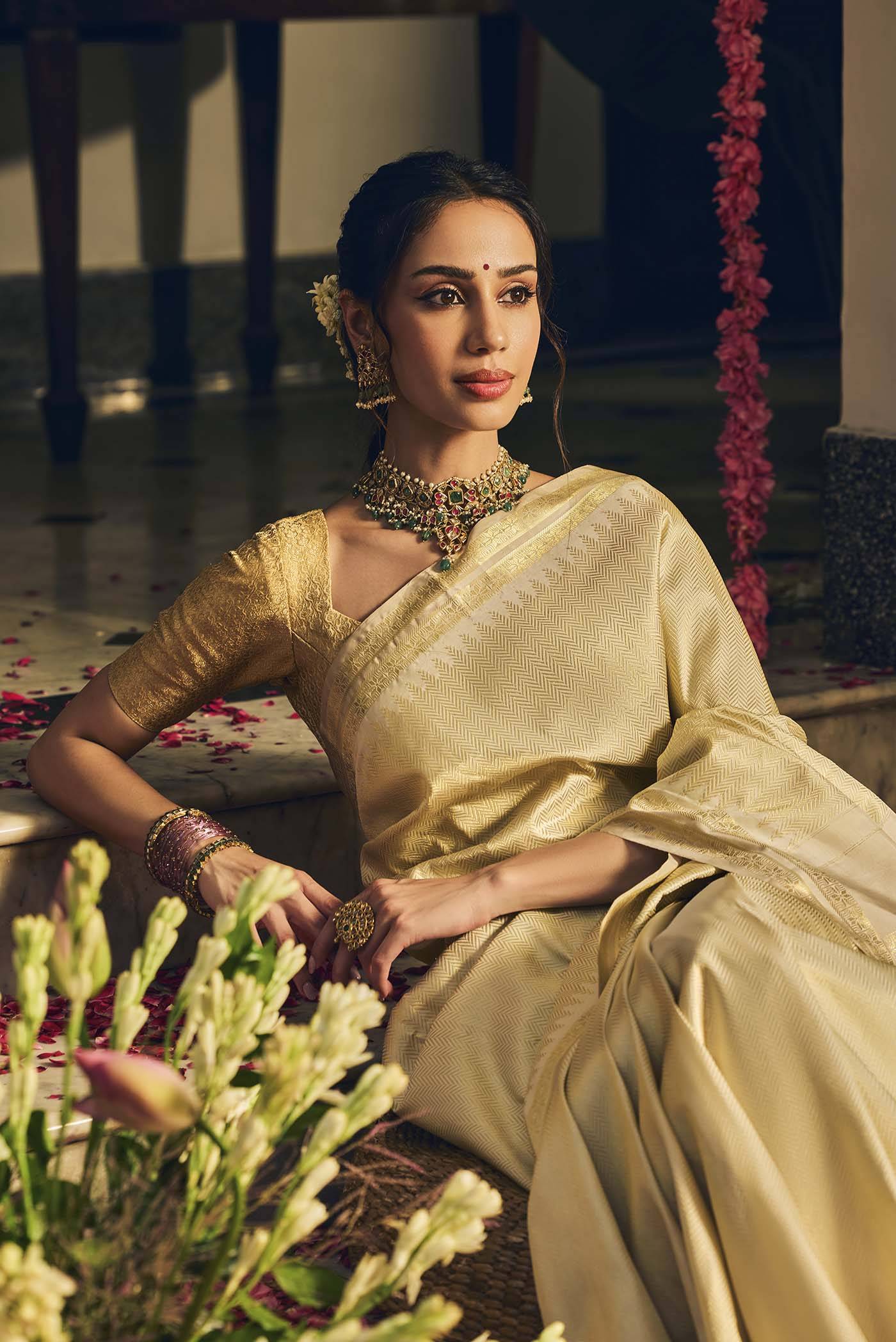 Rukmini-Off White Kanchipuram Silk Saree Buy at ₹19900