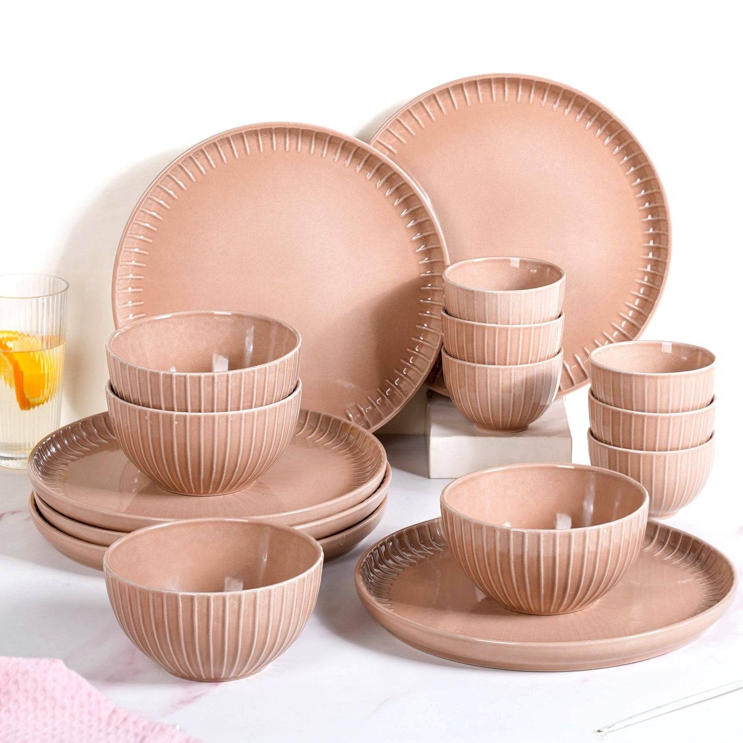 Costola Beige 16 Piece Ceramic Dinner Set For 6
