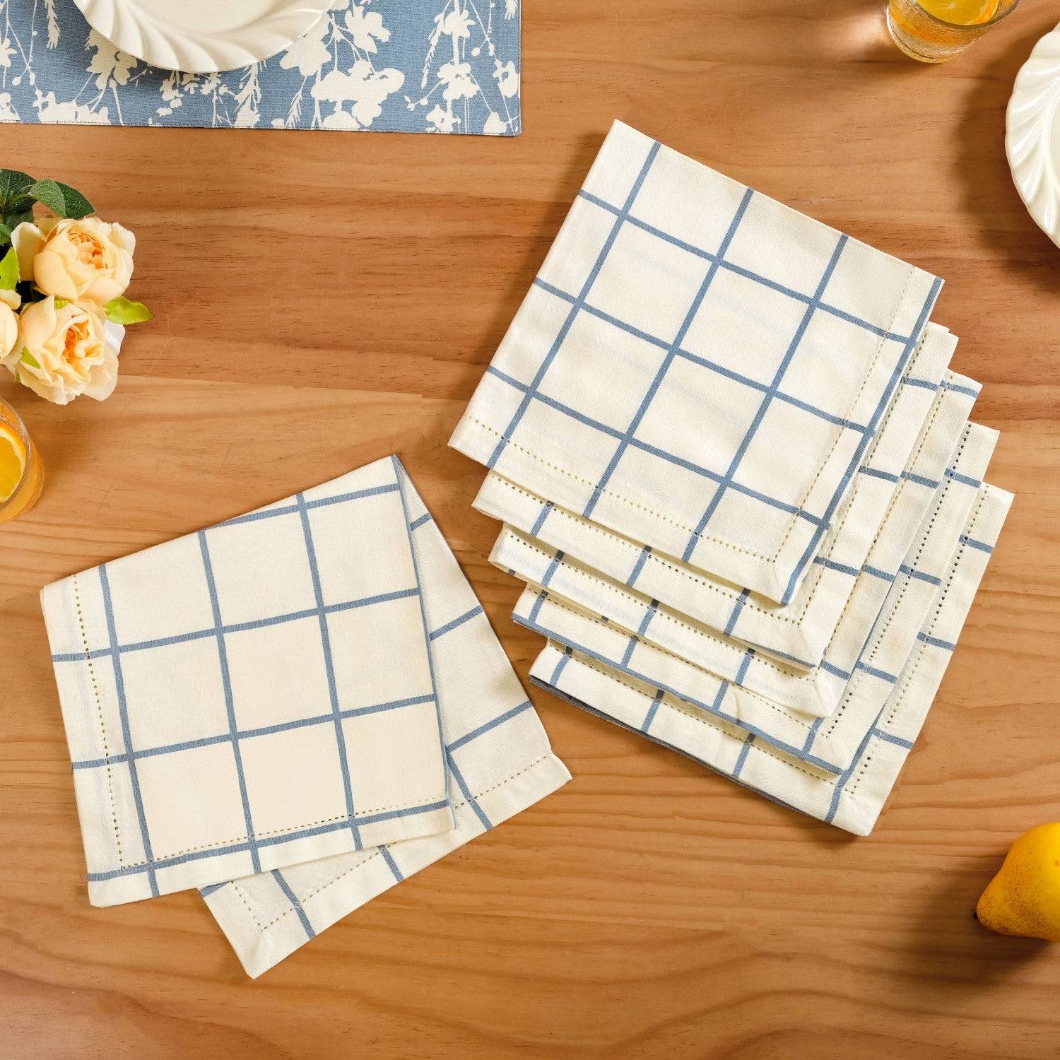 Slate Blue Grid Pure Cotton Table Napkin Set Of 6 buy only at ₹995