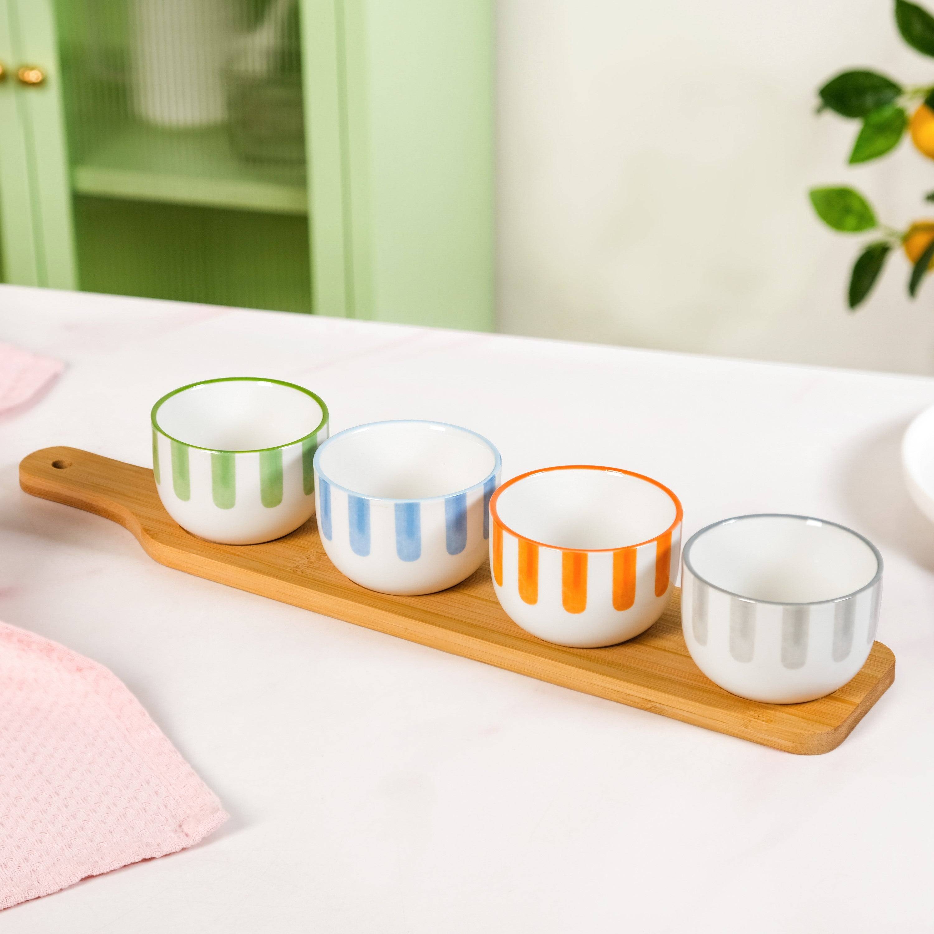 Carnival Stripe Serving Platter With Bowls Set Of 5