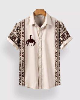 Cream Horse Designer Men’s Half Sleeves Printed Shirt Exclusive