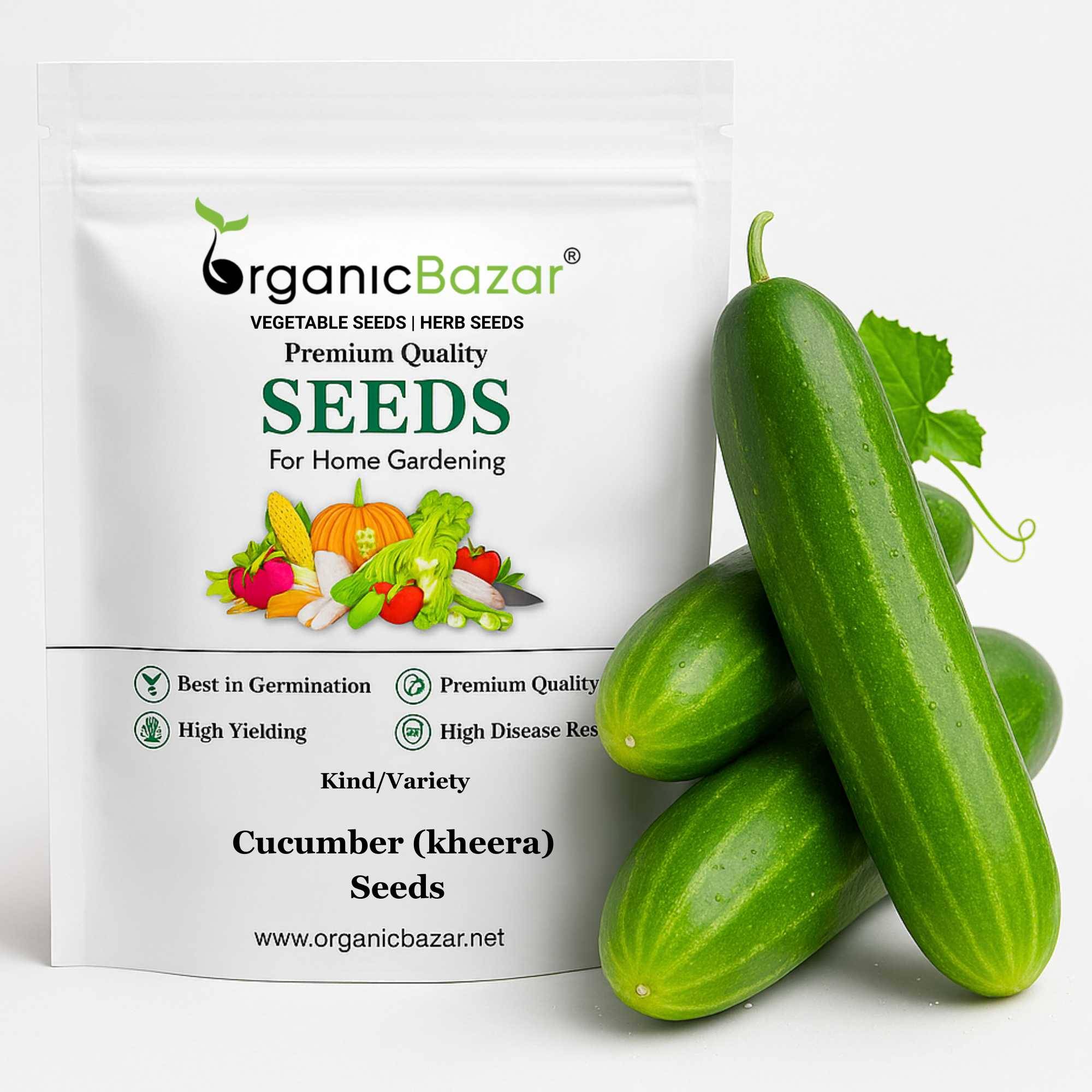 Cucumber (Kheera) Hybrid Seeds - 20 Seeds (Kakdi/ककड़ी/खीरा के बीज) - High Germination, Easy to Grow, High Yield Seeds For Terrace Gardening