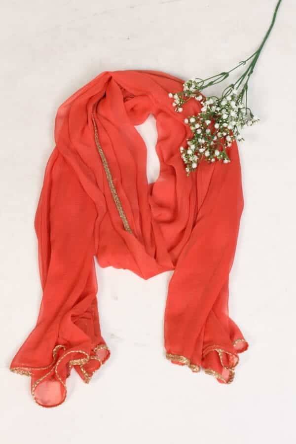 Orange Viscose Chiffon Solid Dupatta